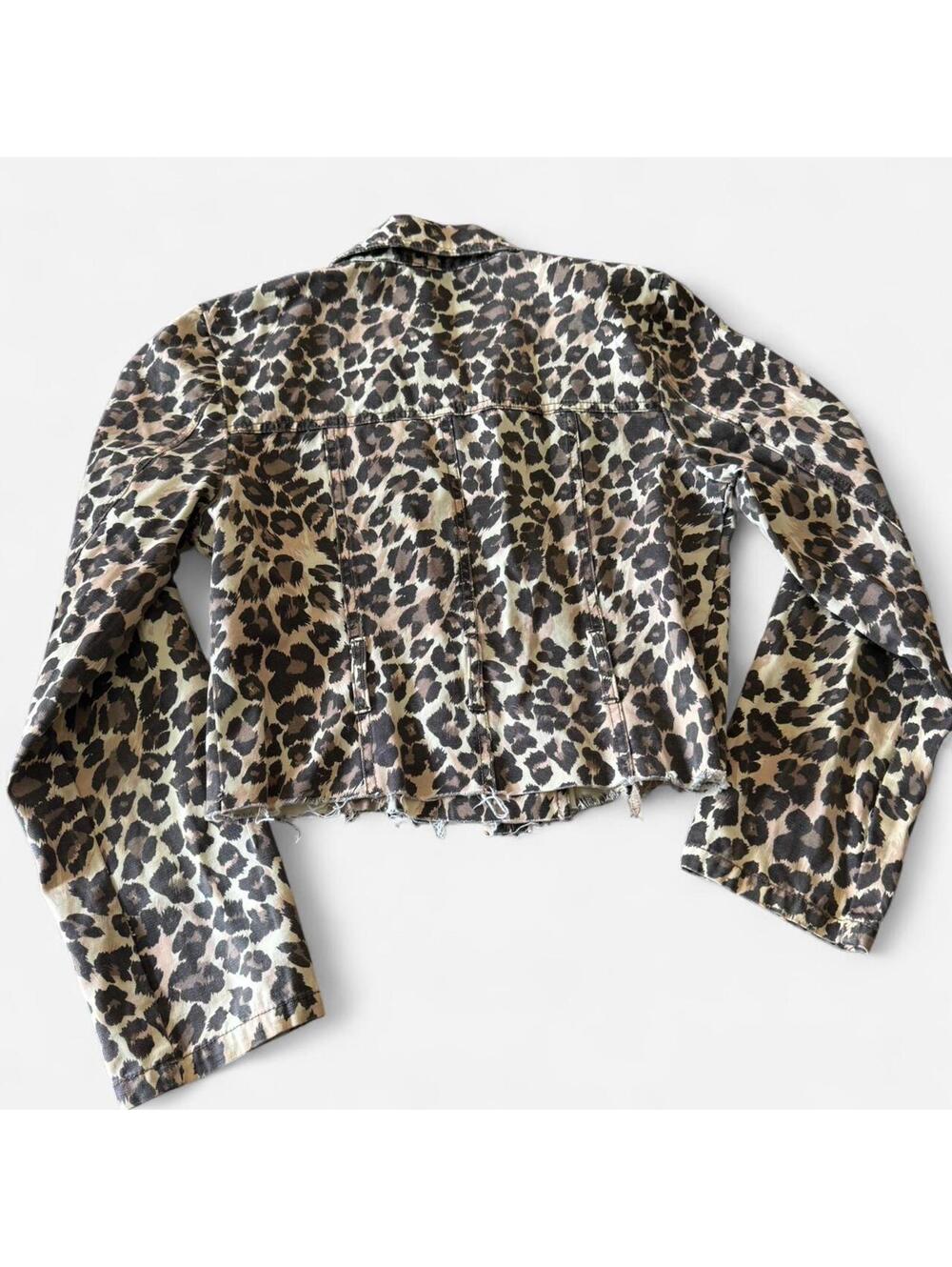 Wet Seal Leopard Print Cropped Denim 100% Cotton Jacket, Small, 16” ptp - Picture 2 of 4
